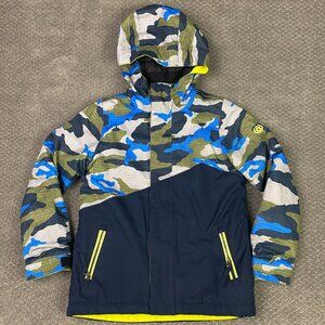 686 Youth Evolution Cross Insulated Jacket Boy's Medium Blue Camo Snowboard 10K
